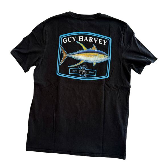 Guy Harvey T-shirt Men's Large Black Graphic Logo Short Sleeve 100% Cotton Fish - Picture 4 of 6